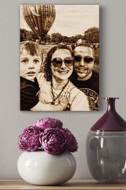 D. Size:  9 X 12"  Your memorable photo that you choose burnt into wood.