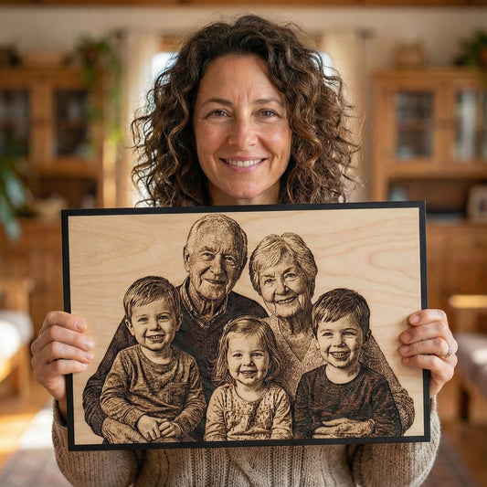 F. Size:  11  X 14"  Your memorable photo that you choose burnt into wood.